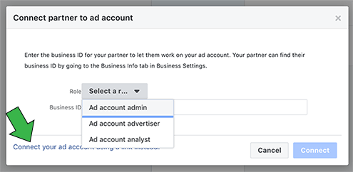 Click connect your ad account using the Partner ID
